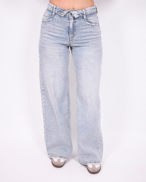 Foldover Wide leg stretch jeans