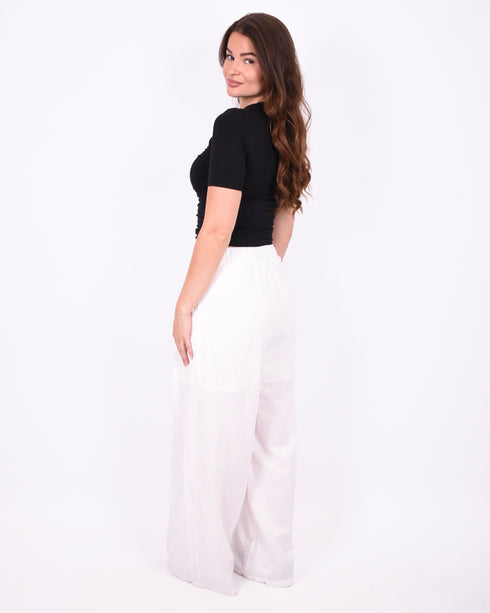 Linnen stripe pants white