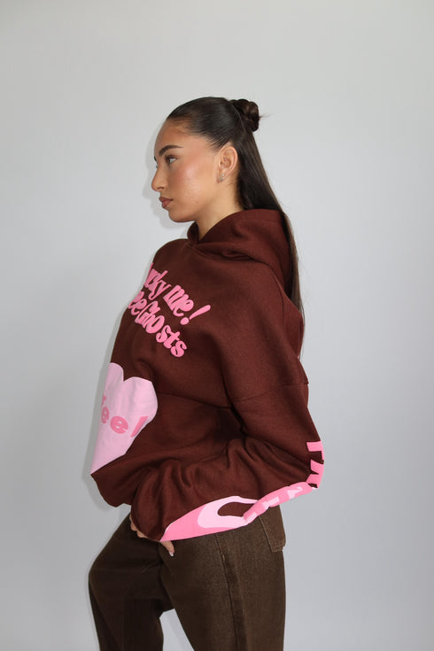 lucky me hoodie brown/pink