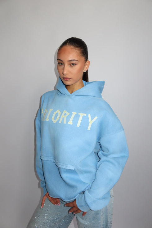 priority tape hoodie light blue