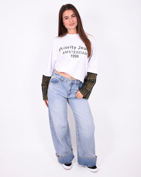 folded studs jeans