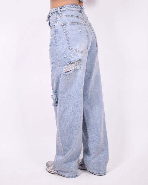 Ripped Foldover baggy stretch jeans