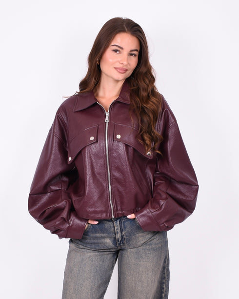 leather bomber jacket bordeaux