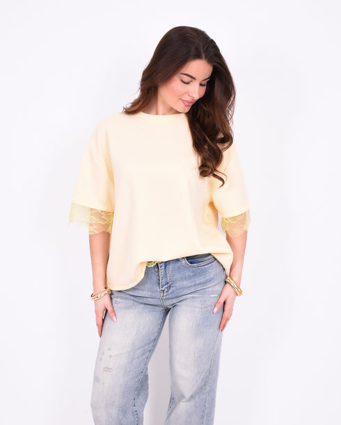 lace back split t-shirt yellow