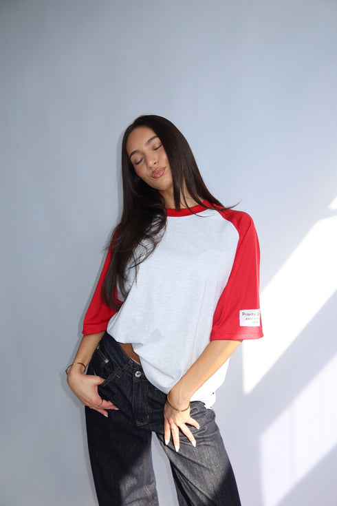 Priority baseball tee white/red