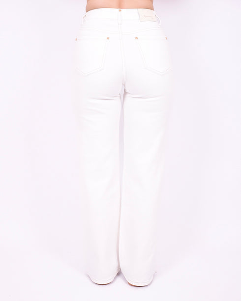 Gold detail wide leg stretch jeans white