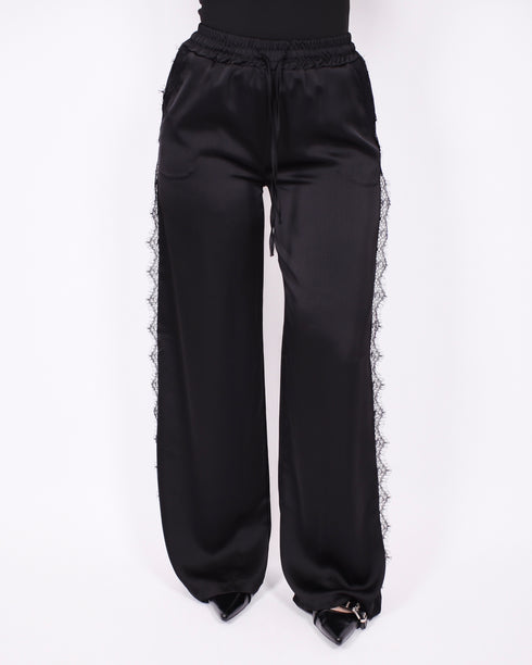 satin lace pants black