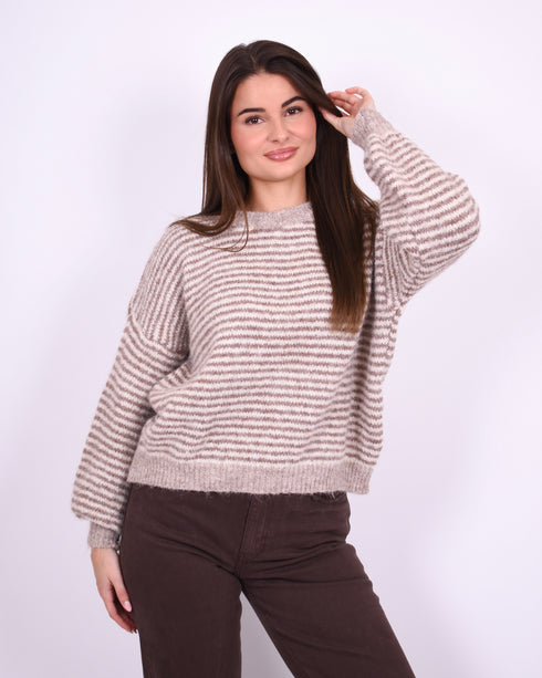 Striped sweater taupe/creme