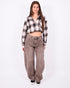checkered rhinestone flannel beige