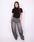 dark vintage barrel stretch jeans