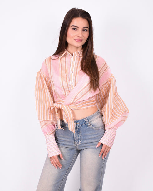 striped mesh blouse pink/yellow