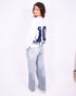 Ripped wide leg stretch jeans