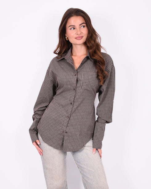 checkered snatch blouse brown