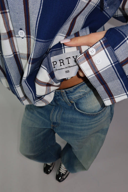 priority checkered jacket blue