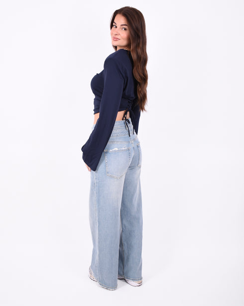 Double waist stretch jeans light blue