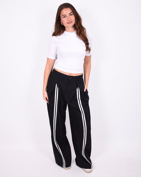 linnen stripe pants black