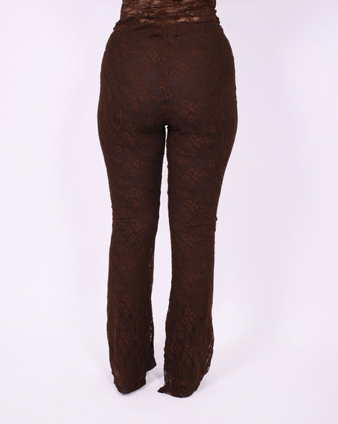 lace flared pants brown