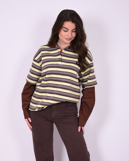 longsleeve striped sweater shirt brown/yellow