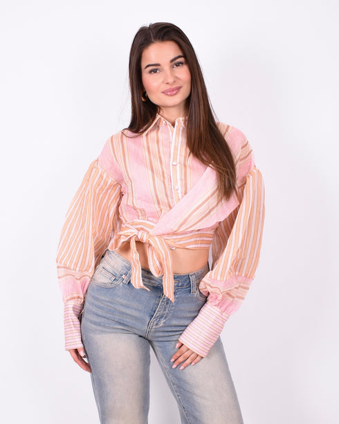 striped mesh blouse pink/yellow