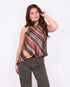 satin striped halter top green