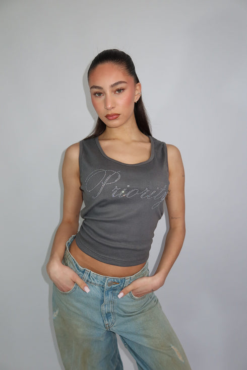 priority strass tank top grey