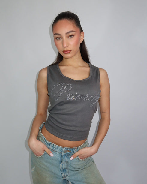 priority strass tank top grey