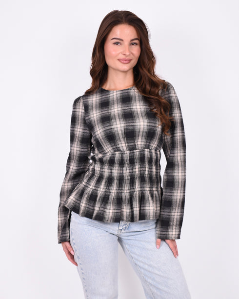checkered peplum top black