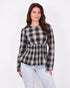 checkered peplum top black