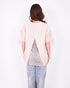 lace back split t-shirt creme
