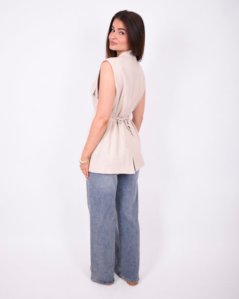Linnen gilet beige
