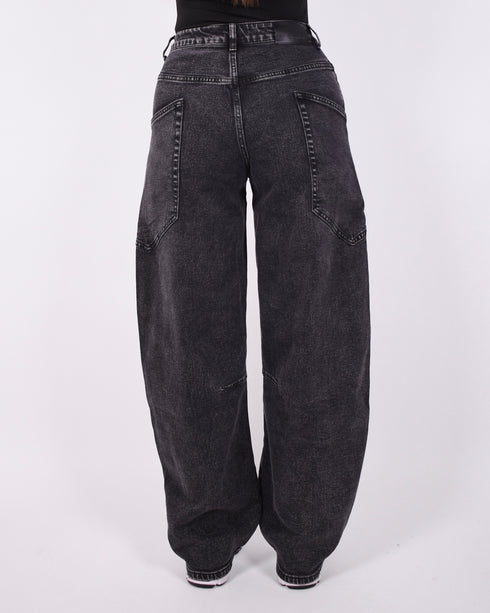 dark grey barrel cargo stretch jeans