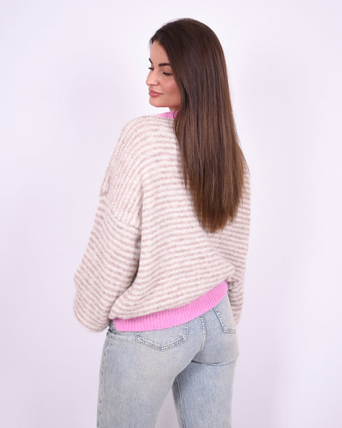 Striped sweater crème/pink