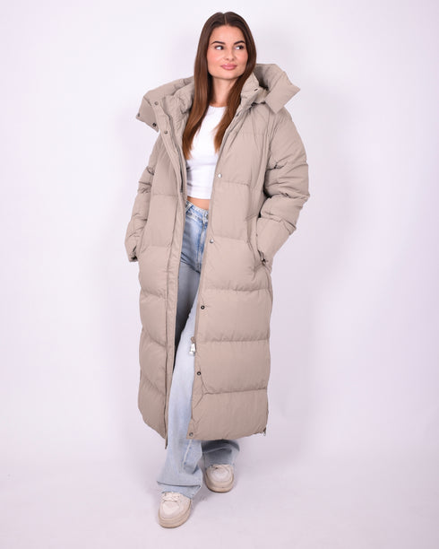 Maxi puffer coat taupe