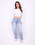 Foldover stretch balloon jeans blue