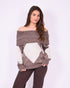 checkered off shoulder sweater taupe/brown