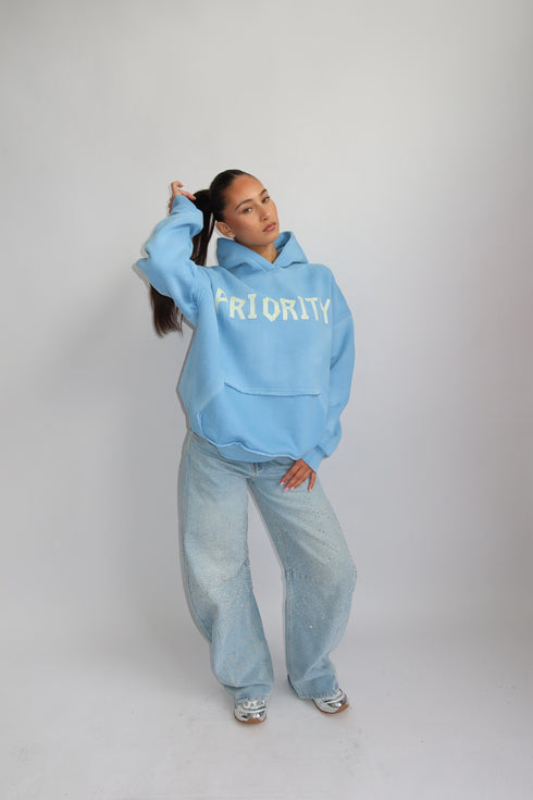 priority tape hoodie light blue