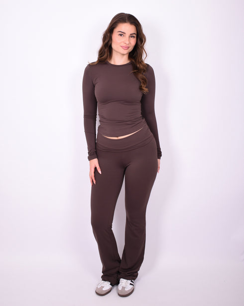 fold over flared pants brown