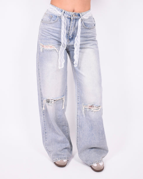 lace ripped jeans