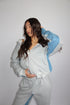 priority denim patch tracksuit light grey
