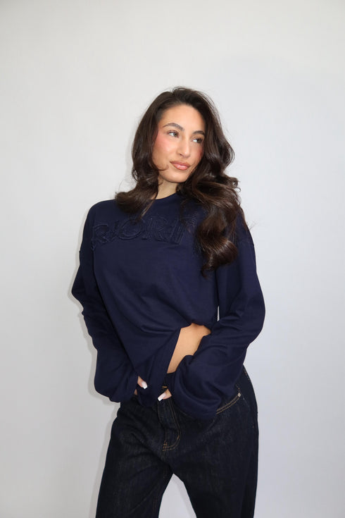 Priority Distressed logo longsleeve navy