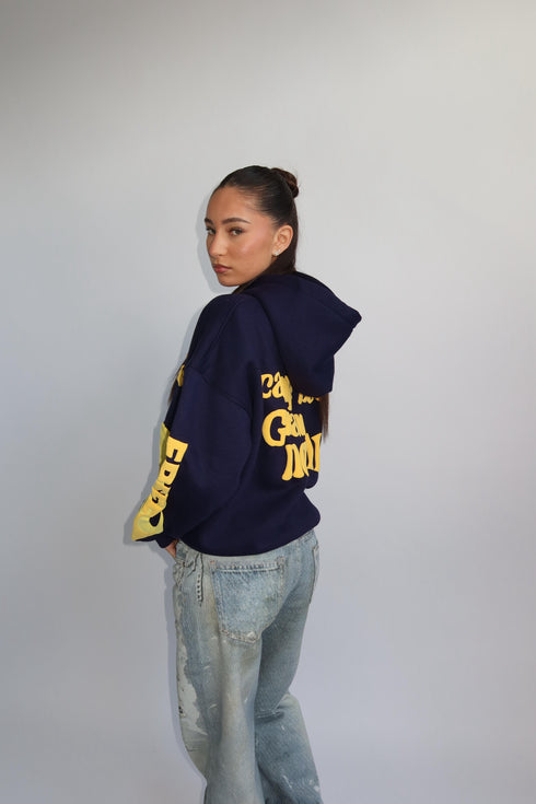 lucky me hoodie navy/yellow