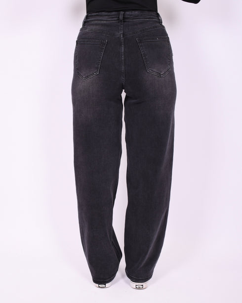 Foldover balloon stretch jeans washed black
