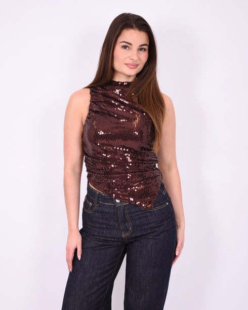 lindy sequin top brown