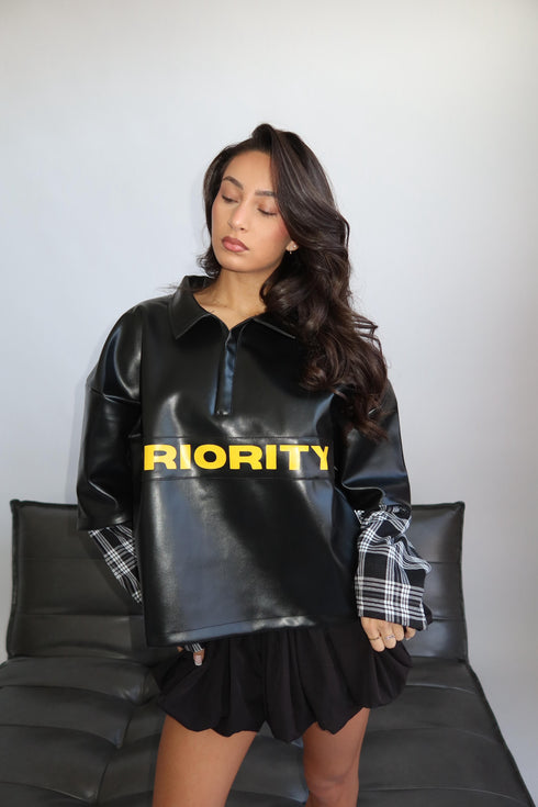 Priority layered Leather longsleeve black