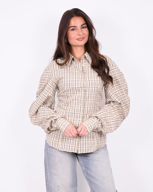 checkered balloon blouse creme