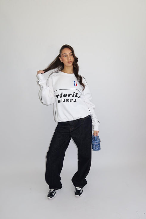 priority built to ball sweater white
