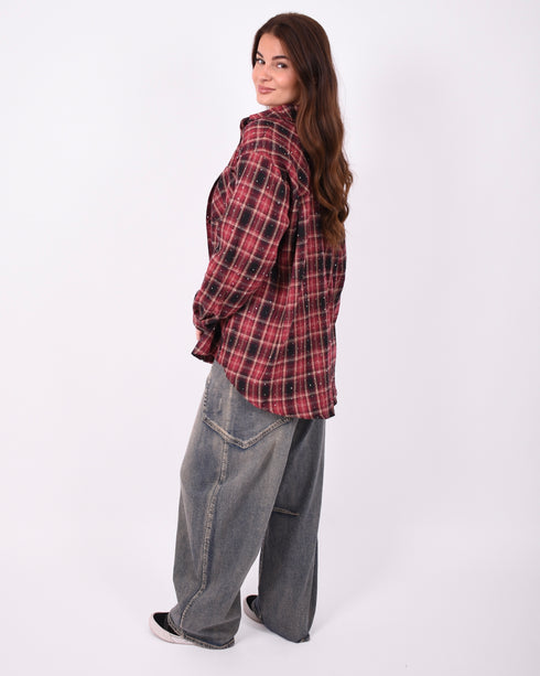 Checkered rhinestone flannel Bordeaux