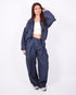 pleated checkered pants navy
