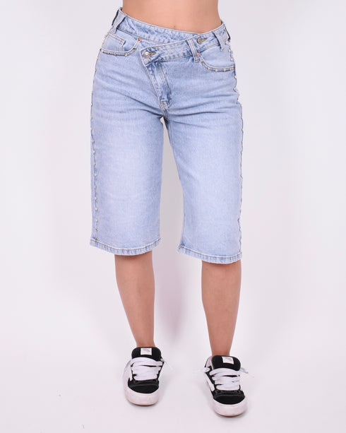 studs cross waist stretch jort