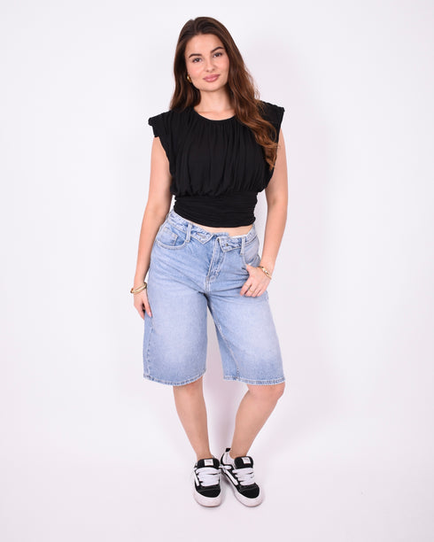 foldover stretch jort blue